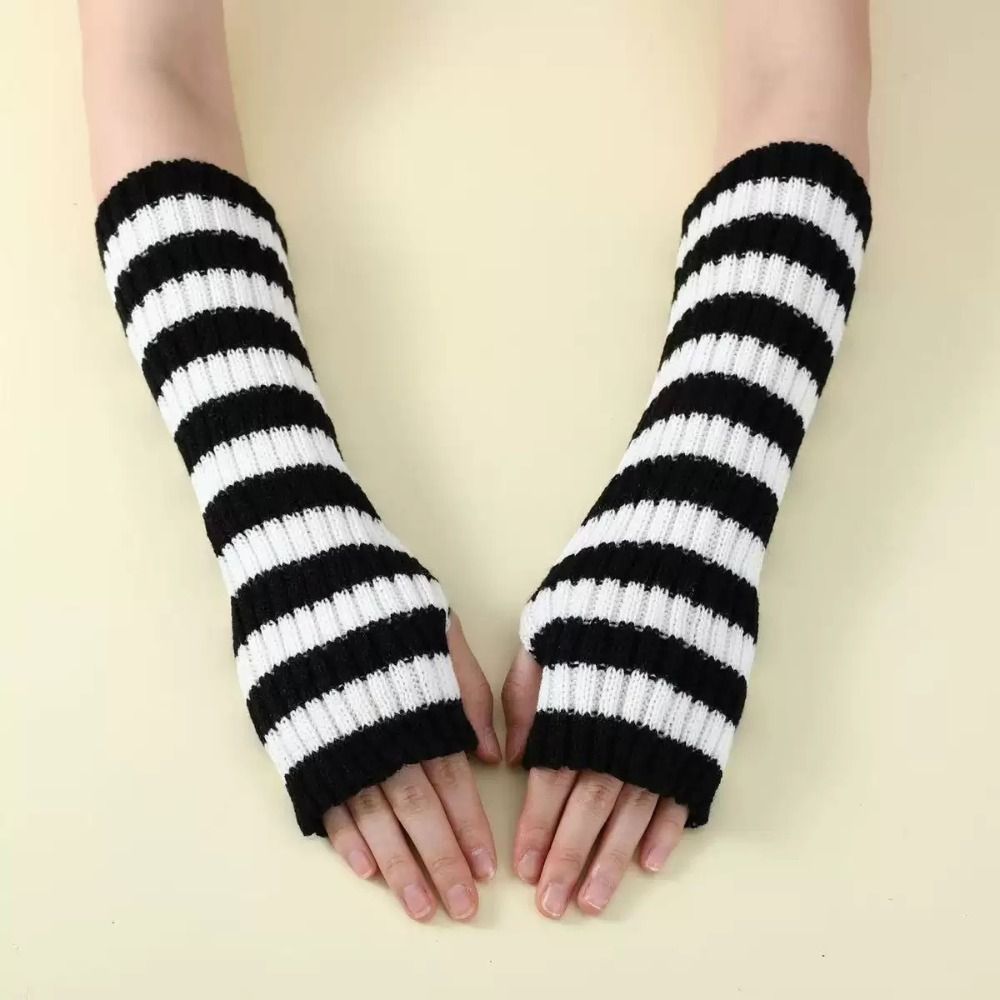 Fingerless Glove Knit - Sokak Giyimi Y2K Çizgili Örme Kol