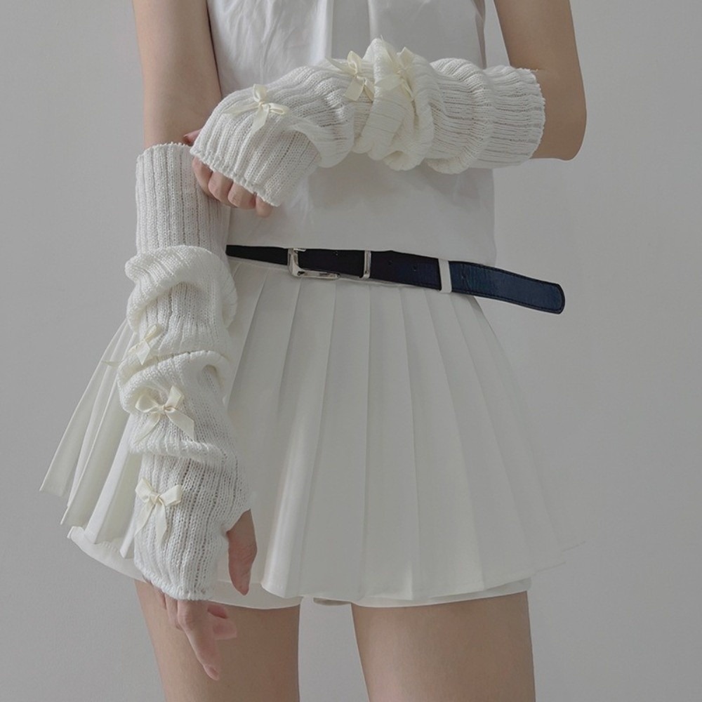 Fingerless Glove Knit - Preppy Tarzı Bol Fiyonklu Örme Kol