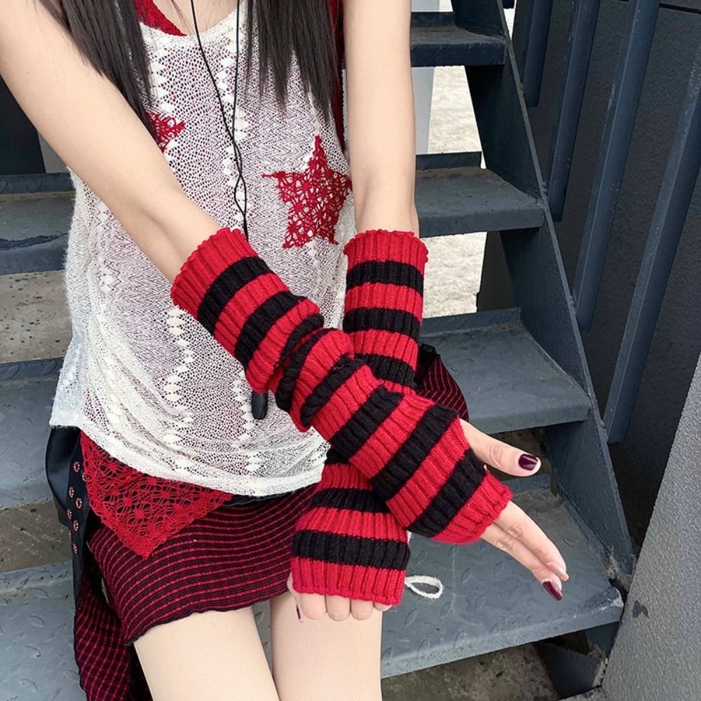 Sokak Giyimi Y2K Çizgili Örme  - Fingerless Glove Knit incelemesi ve fiyatı